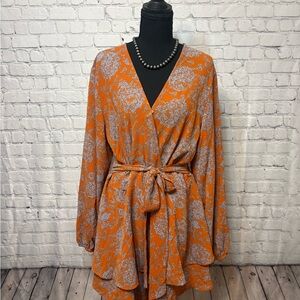 Orange Floral Wrap Jumpsuit